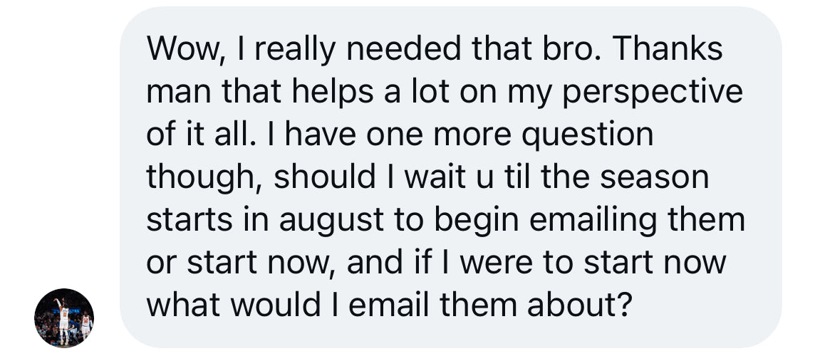 Student-athlete asks when and how to begin emailing college coaches.