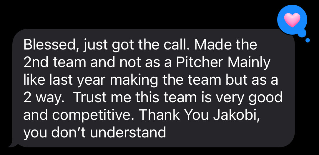 Baseball player thanks Jakobi after making a competitive second team as a two-way player.